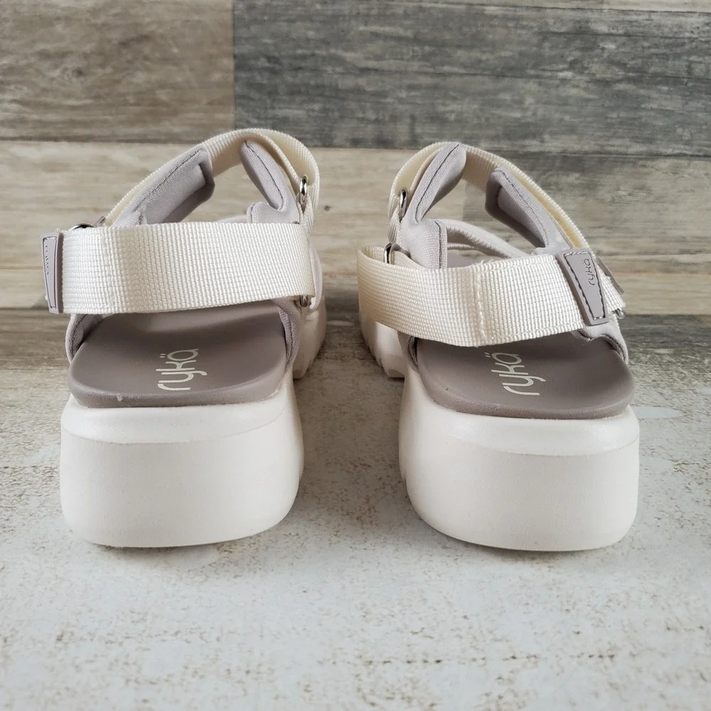 Ryka Beyond Womens Sandals Sz 5.5 M Gardenia White Slingback Hook & Loop Straps